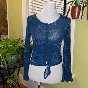 Arizona Company Blue Floral Long Sleeve Top with Bell Sleeves